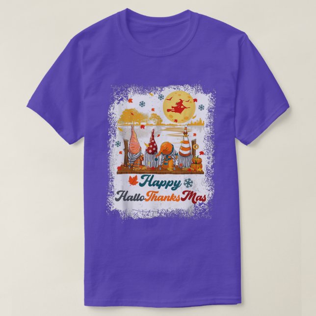 Camiseta Bleached Happy Hallothanksmas Gnomes Witch Hallowe (Diseño del anverso)