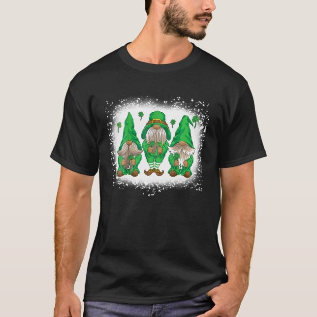 Camiseta Bleached Happy St Patrick's Day Three Gnomes Shamr (Anverso)