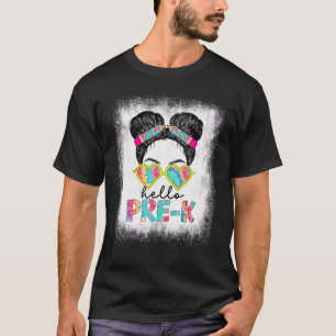 Camiseta Bleached Hello Pre K Little Miss Back To School Ki