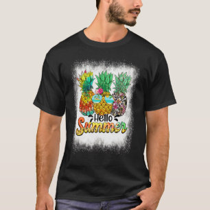 Camiseta Bleached Hello Summer Pineapple Glasses Beach Vibe