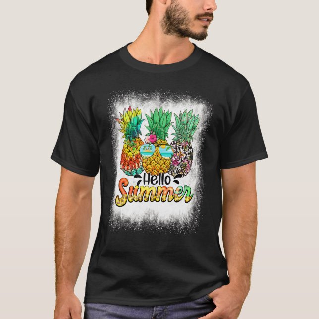 Camiseta Bleached Hello Summer Pineapple Glasses Beach Vibe (Anverso)