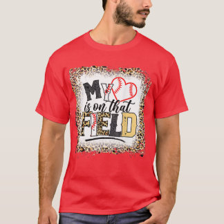 Camiseta Bleached Leopard Baseball Mom My Heart is on That 
