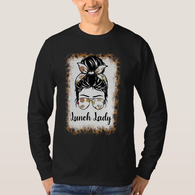 Camiseta Bleached Leopard   Lunch Lady Messy Bun Lunch Lady (Anverso)