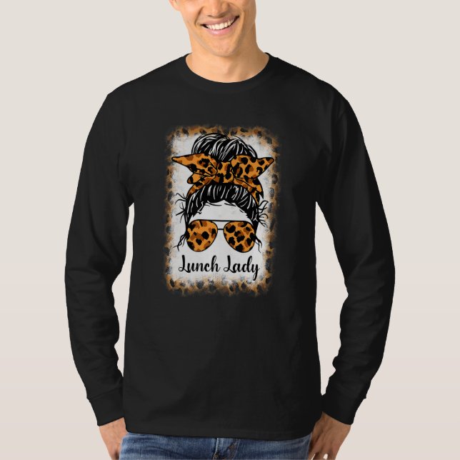 Camiseta Bleached Leopard Lunch Lady Messy Bun  Lunch Lady  (Anverso)