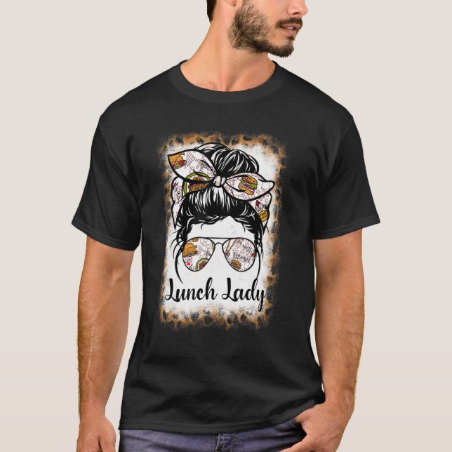 Camiseta Bleached Leopard Lunch Lady Messy Bun Lunch Lady L (Anverso)