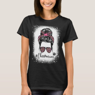 Camiseta Bleached Leopard Pink Cheer Mom Life Messy Bun Mot