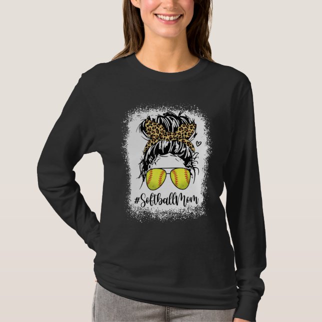 Camiseta Bleached Leopard Softball Mom Game Day Messy Bun M (Anverso)