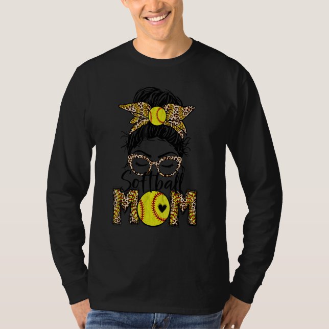 Camiseta Bleached Leopard Softball Mom Game Day Messy Bun M (Anverso)