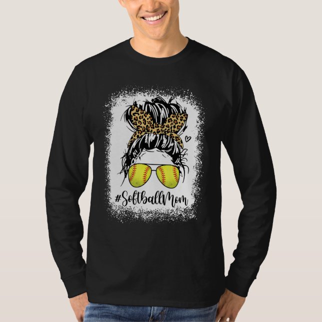 Camiseta Bleached Leopard Softball Mom Game Day Messy Bun M (Anverso)