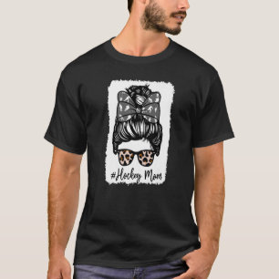 Camiseta Bleached Life Hockey Mom Leopard Messy Bun Glasses