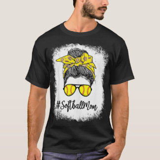 Camiseta Bleached Life Softball Mom Leopard Messy Bun Hair