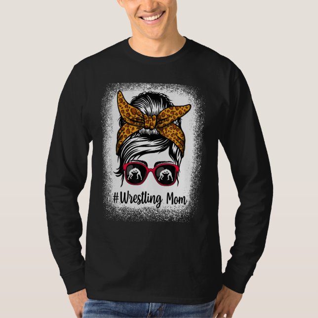Camiseta Bleached Life Wrestling Mom Leopard Messy bun Glas (Anverso)