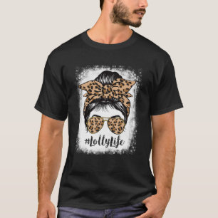 Camiseta Bleached Lolly Life Messy Hair Bun Leopard Mother