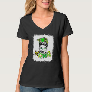 Camiseta Bleached Lucky Mama Messy Bun Shamrock St Patrick