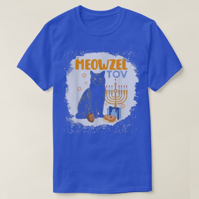 Camiseta Bleached Mazel Tov Black Cat Menorah Funny Hanukka (Diseño del anverso)