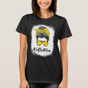 Camiseta Bleached Mom Life Softball Mom Leopard Messy Bun H