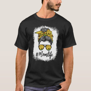 Camiseta Bleached Mom Life Sunflower Messy Bun Hair Bandana