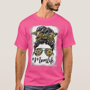 Camiseta Bleached Mom Life Sunflower Mom Life Leopard Messy