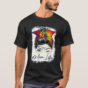 Camiseta Bleached Mom Life Tie Dye Messy Bun Hair Winye Eye