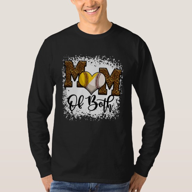 Camiseta Bleached Mom Of Both Leopard Baseball Softball (Anverso)
