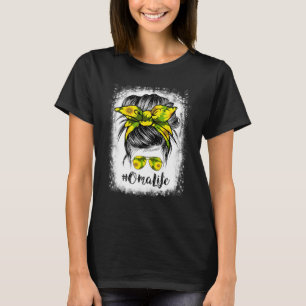 Camiseta Bleached Oma Life Messy Bun Hair Sunflowers Madre