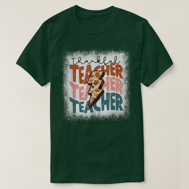 Camiseta Bleached One Thankful Teacher Thanksgiving Fall Te (Diseño del anverso)