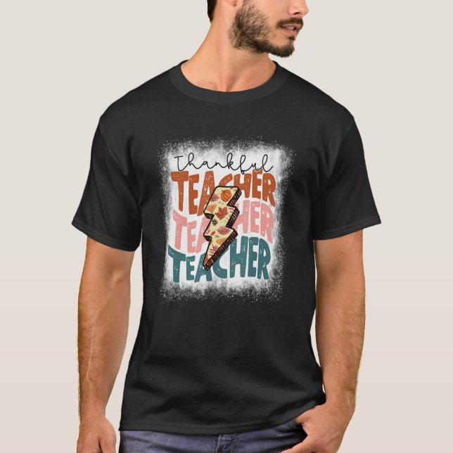 Camiseta Bleached One Thankful Teacher Thanksgiving Fall Te (Anverso)