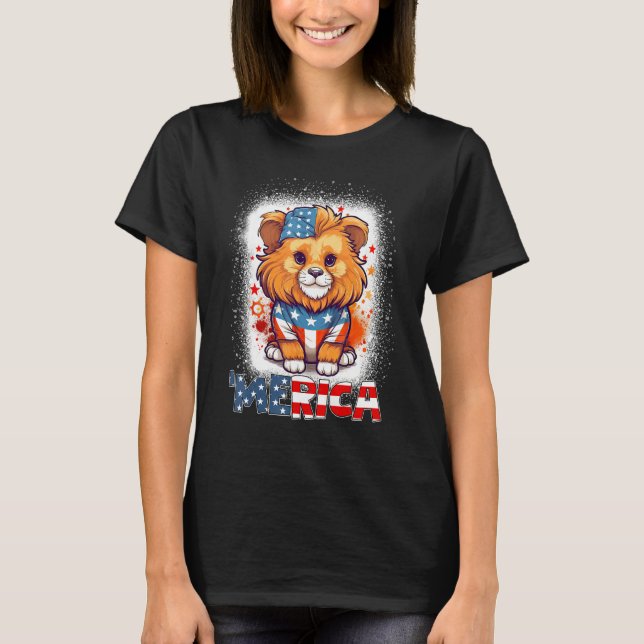 Camiseta Bleached Patriotic Lion 4th of July Fireworks Meri (Anverso)