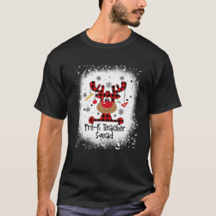 Camiseta Bleached Pre-K Teacher Squad Reindeer Funny Christ