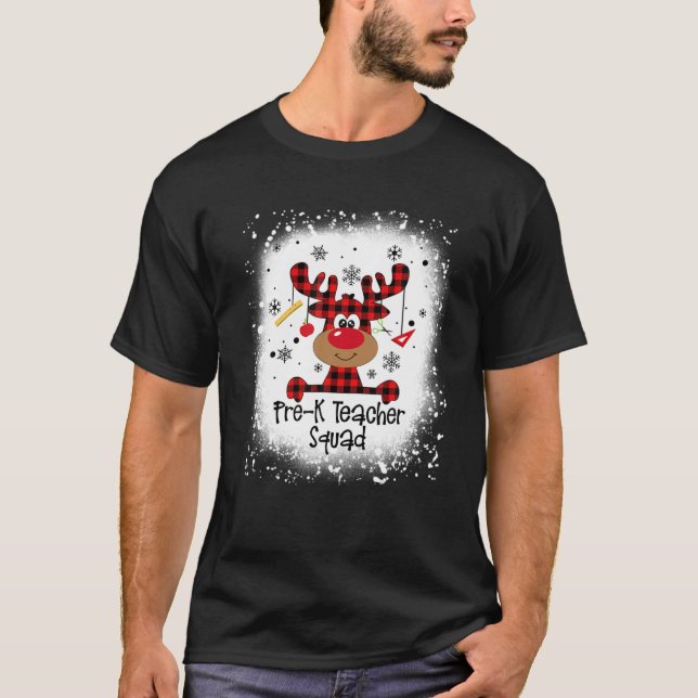 Camiseta Bleached Pre-K Teacher Squad Reindeer Funny Christ (Anverso)