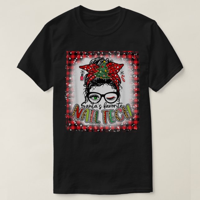 Camiseta Bleached Santa's Favorite Nail Tech Messy Bun Chri (Diseño del anverso)