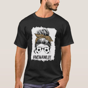 Camiseta Bleached Soccer Memaw Life Messy Bun Hair Leopard