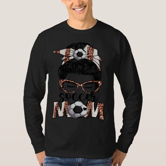 Camiseta Bleached Soccer Mom Game Day Messy Bun Leopard Pri (Anverso)