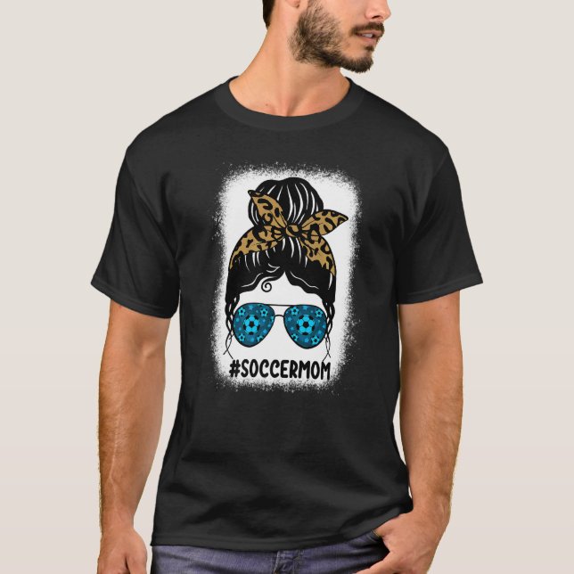 Camiseta Bleached Soccer Mom Leopard Print Messy Bun Hair L (Anverso)