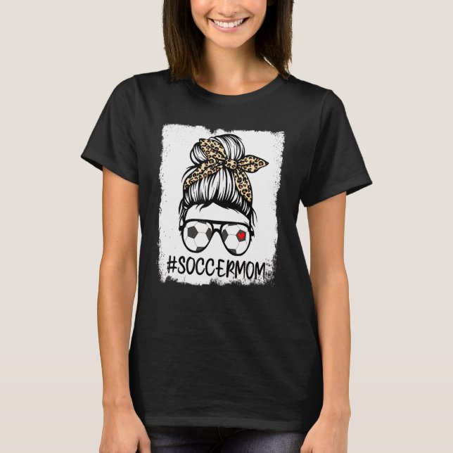 Camiseta Bleached Soccer Mom Life Leopard Bow Messy Bun Gam (Anverso)