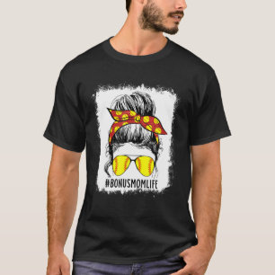Camiseta Bleached Softball Bonus Mom Game Day Bonus Mamá Mo