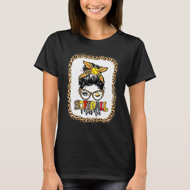 Camiseta Bleached Softball Mama Leopard Messy Bun Player Mo (Anverso)