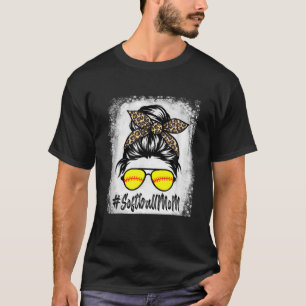 Camiseta Bleached Softball Mom Life With Leopard And Messy