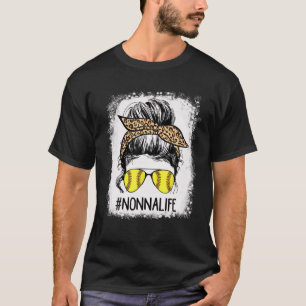 Camiseta Bleached Softball Nonna Life Leopard Messy Bun Gam