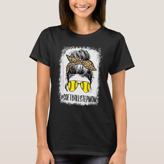 Camiseta Bleached Softball Stepmom Life Leopard Messy Bun M (Anverso)