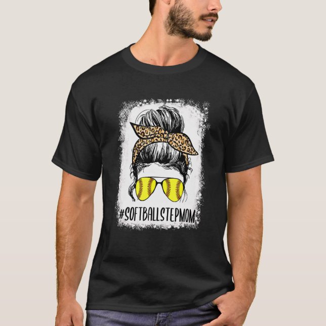 Camiseta Bleached Softball Stepmom Life Leopard Messy Bun M (Anverso)
