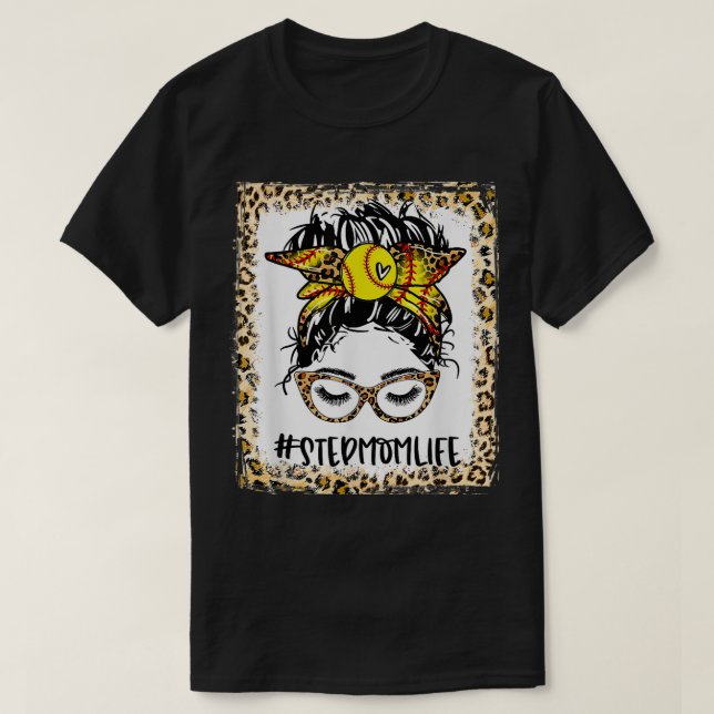 Camiseta Bleached Softball Stepmom Messy Bun Game Day Mothe (Diseño del anverso)