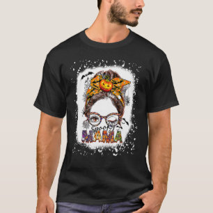 Camiseta Bleached Spooky Mama Messy Bun Women Halloween Pum