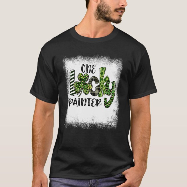 Camiseta Bleached St Patricks Day Leopard One Lucky Painter (Anverso)