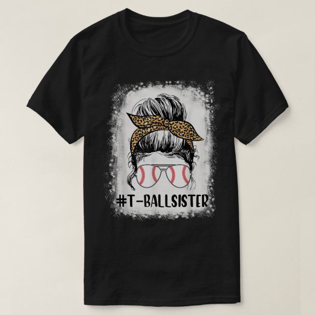 Camiseta Bleached Tball Sister Life Messy Bun Leopard Print (Diseño del anverso)