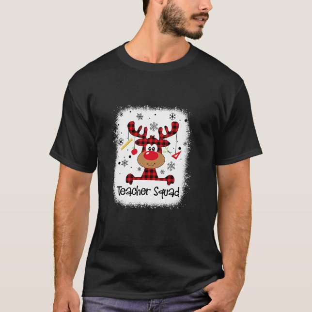 Camiseta Bleached Teacher Squad Reindeer Red Plaid Christma (Anverso)