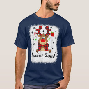 Camiseta Bleached Teacher Squad Reindeer Red Plaid Christma