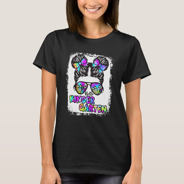 Camiseta Bleached Tie Dye Hello Kindergarten Back To School (Anverso)