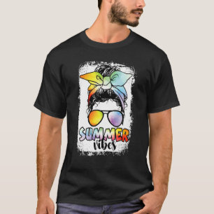 Camiseta Bleached Tie Dye Summer Vibes Messy Bun Chica Hell
