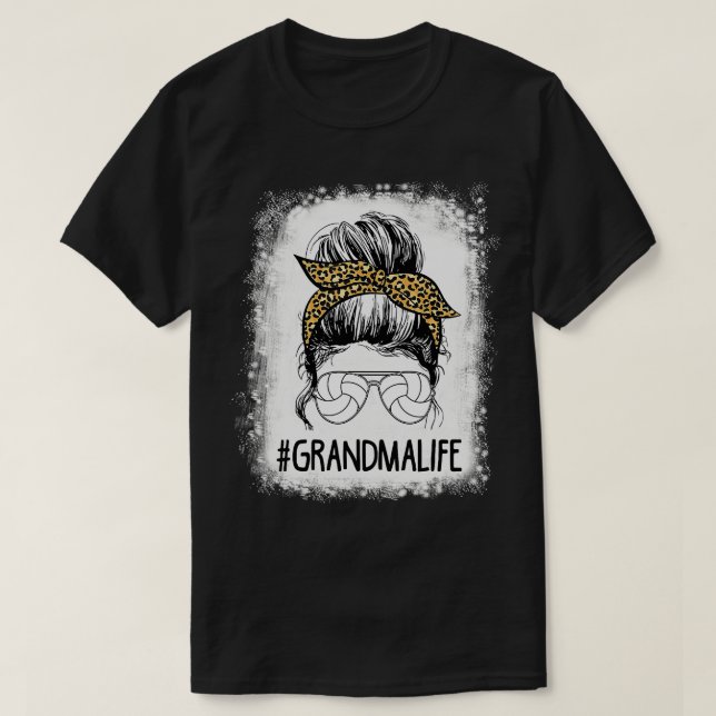Camiseta Bleached Volleyball Grandma Life Messy Bun Leopard (Diseño del anverso)